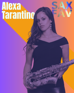 Alexa Tarantino, saxofonista de jazz, interpretando en vivo y simbolizando la fuerza y creatividad de las mujeres en el jazz, en conmemoración del Día de la Mujer.