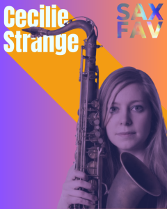 Cecilie Strange, saxofonista de jazz, posando, representando la innovación y fuerza femenina en el jazz en el Día de la Mujer.